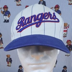 Texas Rangers Baseball white pinstriped raised embroidered skript snapback hat